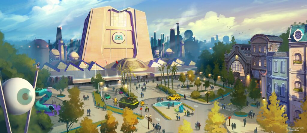 Photo of original Monsters Inc. Land concept art.  Similarly, this features a playground linke in the new concept art.